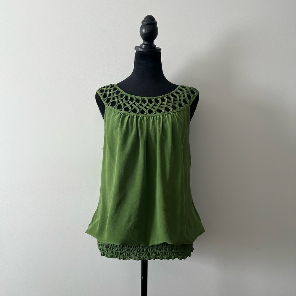 100% Silk Sleeveless Top Green Goddess Top by Karen Kane